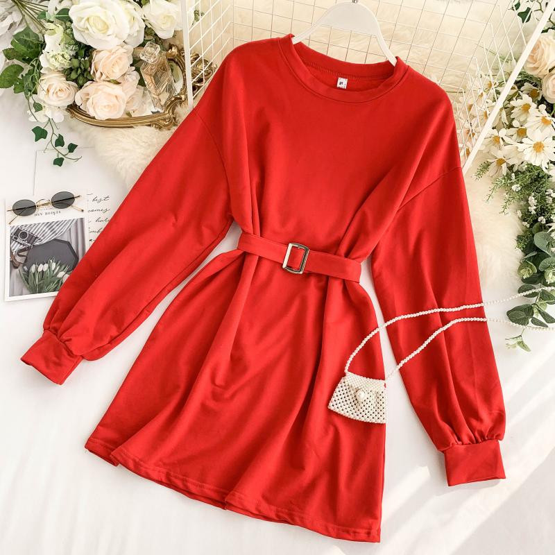 Casual γυναικείο φόρεμα με ζώνη σε διάφορα χρώματα