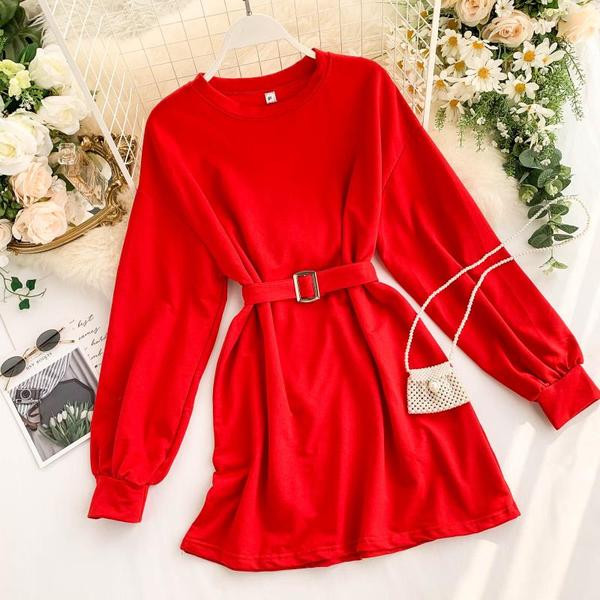 Casual γυναικείο φόρεμα με ζώνη σε διάφορα χρώματα