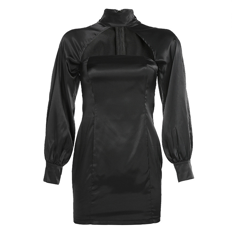 Rochie moderna de dama cu guler inalt in negru