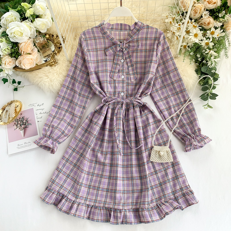 Rochie casual dama in carouri cu nasturi