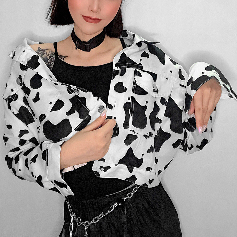 Μοντέρνο γυναικείο μπουφάν φθινοπωρινό με μακρύ μανίκι με ζωικό τύπωμα