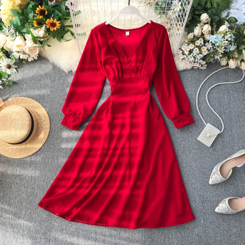 Γυναικείο μοντέρνο φόρεμα με κουμπιά και V-neck