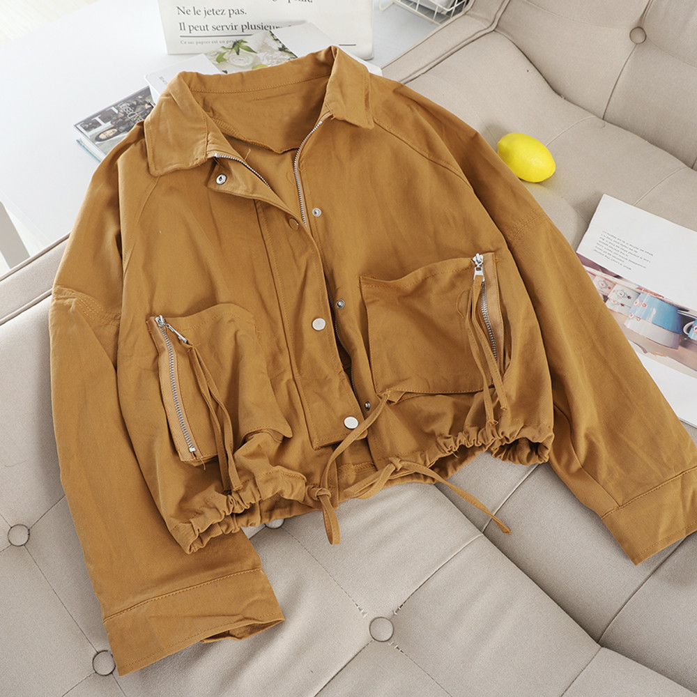 Casual γυναικείο μπουφάν με τσέπες και κορδόνια σε διάφορα χρώματα