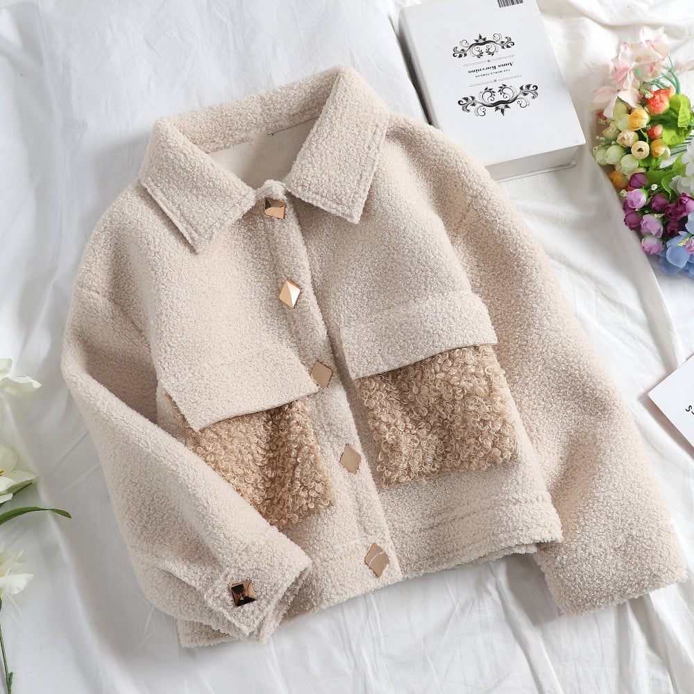 Palton scurt de dama cu buzunare in trei culori