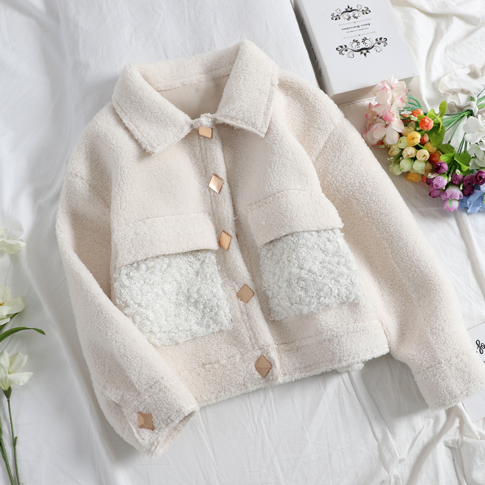 Palton scurt de dama cu buzunare in trei culori