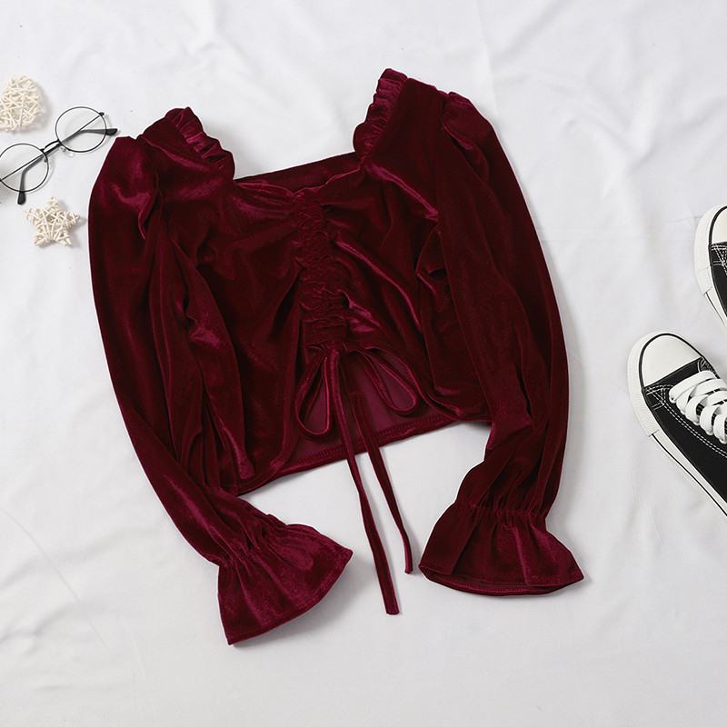 Bluza de dama din catifea in mai multe culori cu cravate