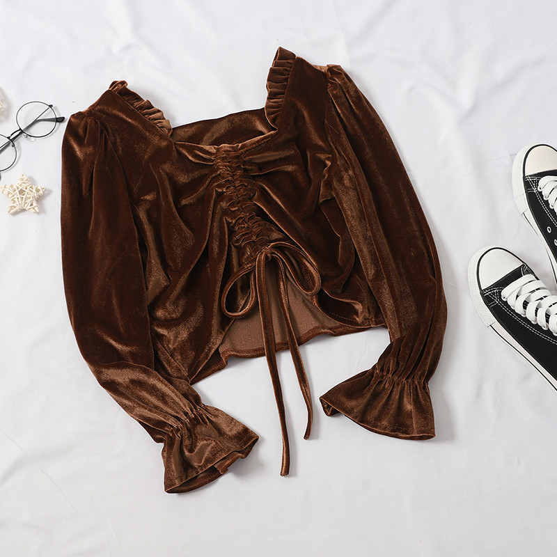 Bluza de dama din catifea in mai multe culori cu cravate