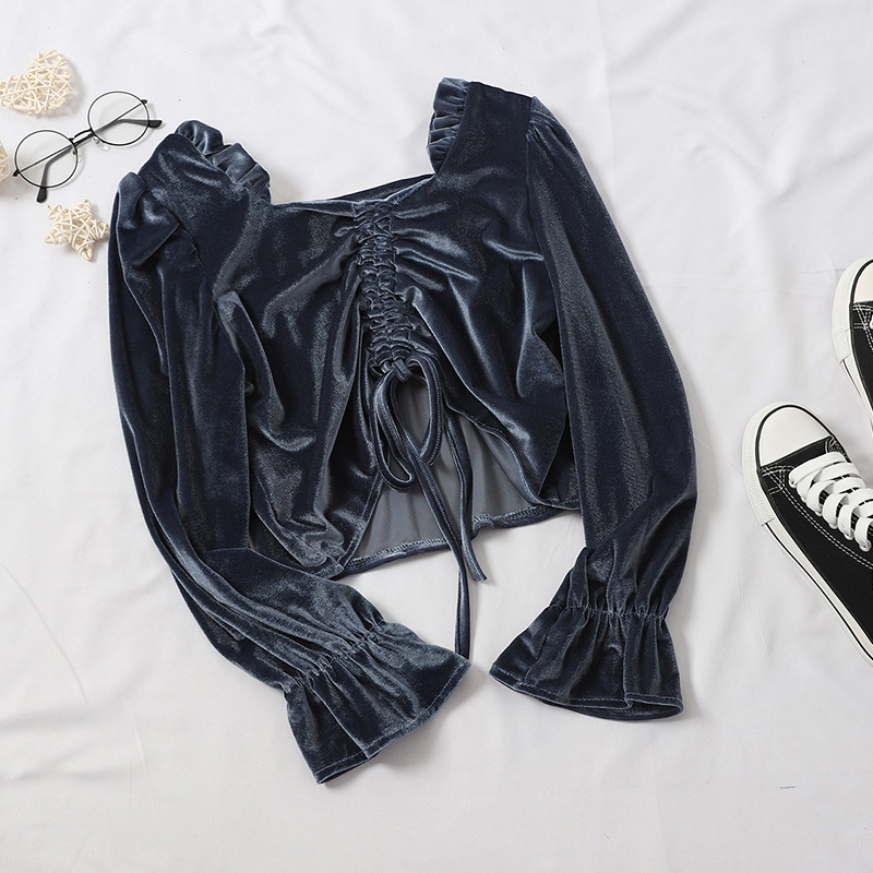 Bluza de dama din catifea in mai multe culori cu cravate