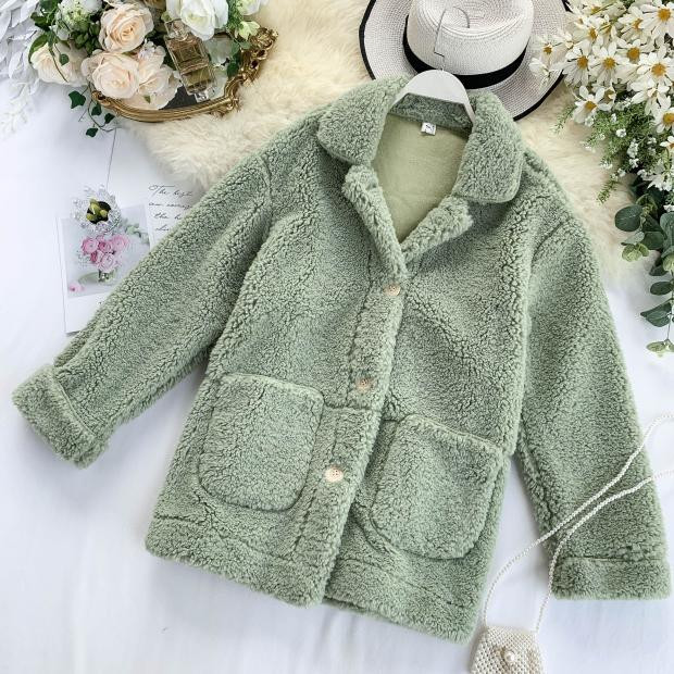 Palton casual de dama din puf cu nasturi si buzunar in mai multe culori