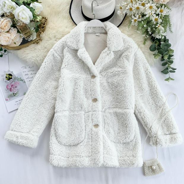 Palton casual de dama din puf cu nasturi si buzunar in mai multe culori