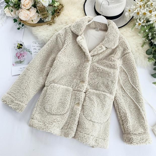 Palton casual de dama din puf cu nasturi si buzunar in mai multe culori