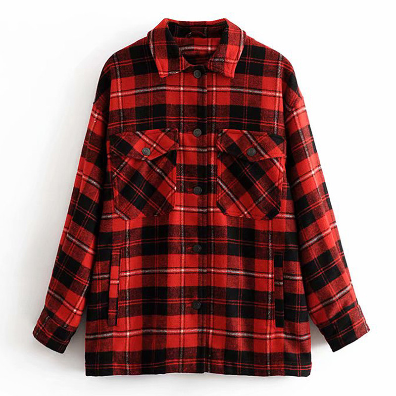 Cămașă de damă în carouri cu buzunare și guler clasic