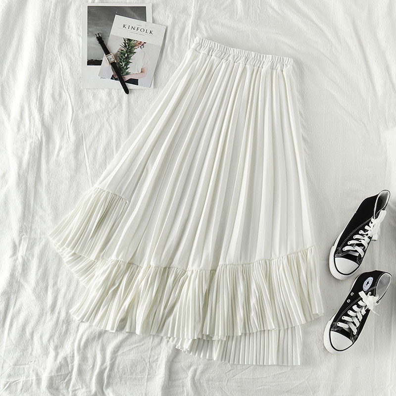 Fusta de dama plisata in alb si negru - model asimetric