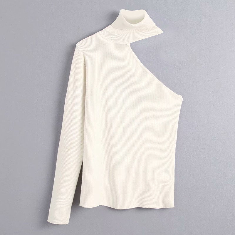 Bluză elegantă de damă cu o mânecă în alb-negru