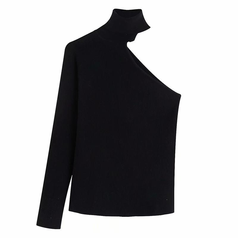 Bluză elegantă de damă cu o mânecă în alb-negru