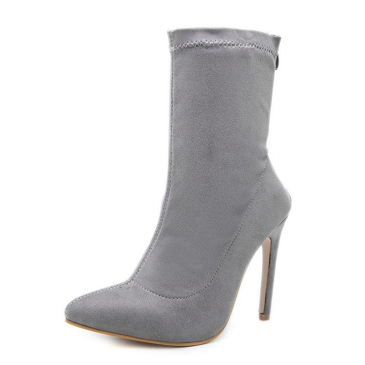 Cizme moderne de dama cu toc inalt in gri si negru