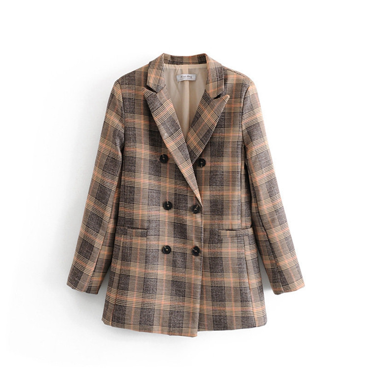 Geaca de dama lunga in carouri cu nasturi