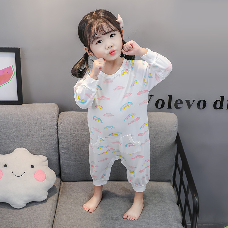 Pijamale pentru fete pentru copii in roz si alb cu buzunar