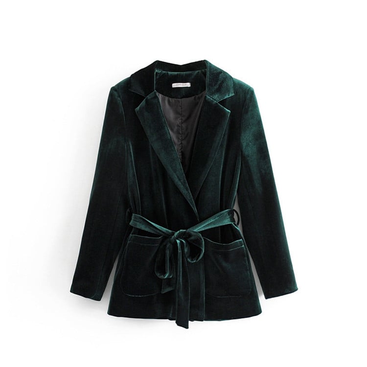 Szűk női bársony kabát fekete és zöld színben