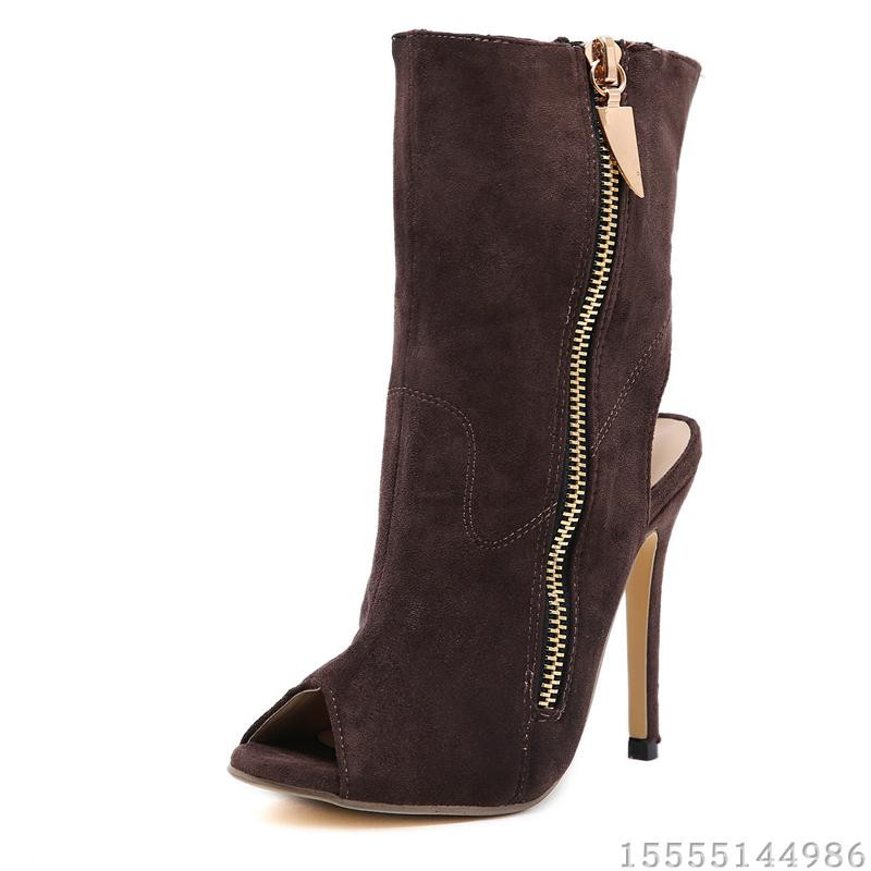 Pantofi moderni de dama cu toc inalt cu fermoar in doua culori