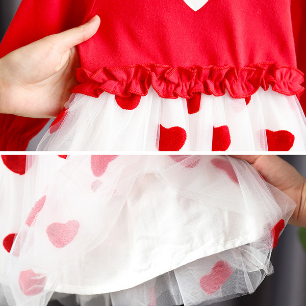 Μοντέρνο παιδικό φόρεμα με μακρύ μανίκι και τούλι για κορίτσια  ροζ και κόκκινο χώμα