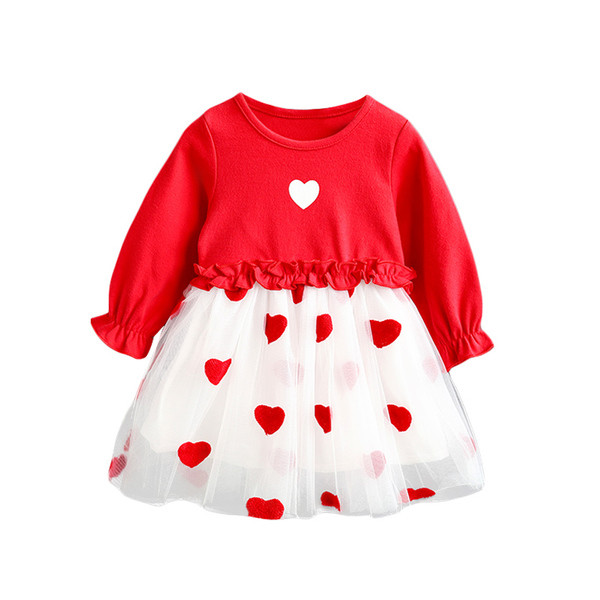 Модерна детска рокля за момичета с дълъг ръкав и тюл в розов и червен цвят