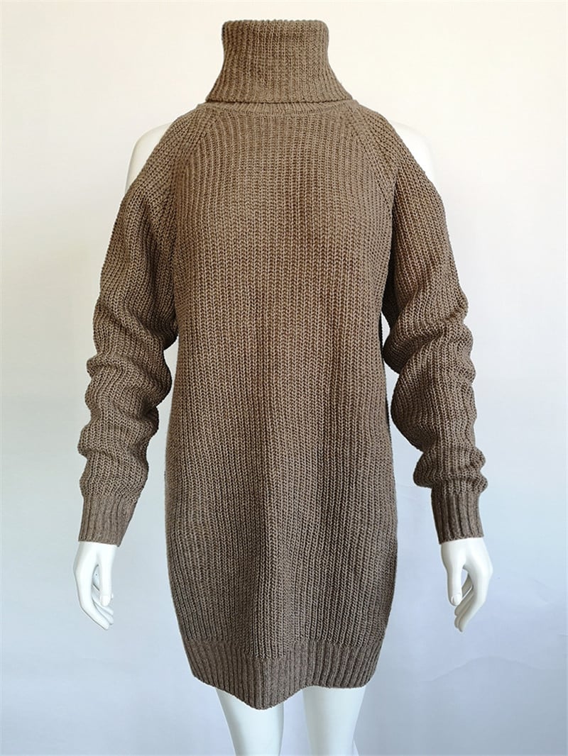 Modern női kötött ruha csupasz váll