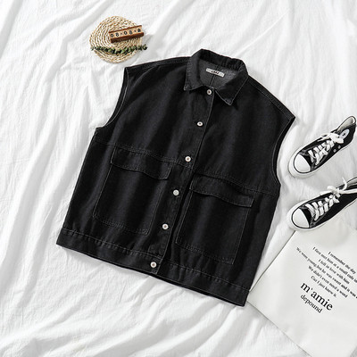 Vesta de denim de dama in albastru si negru