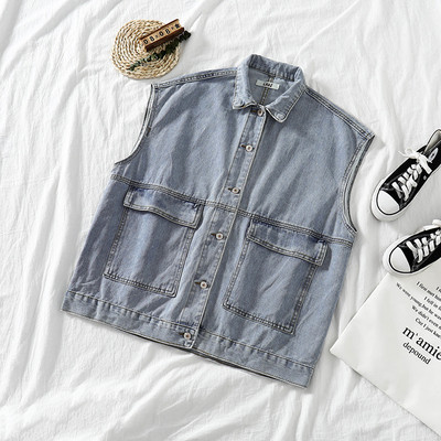 Vesta de denim de dama in albastru si negru