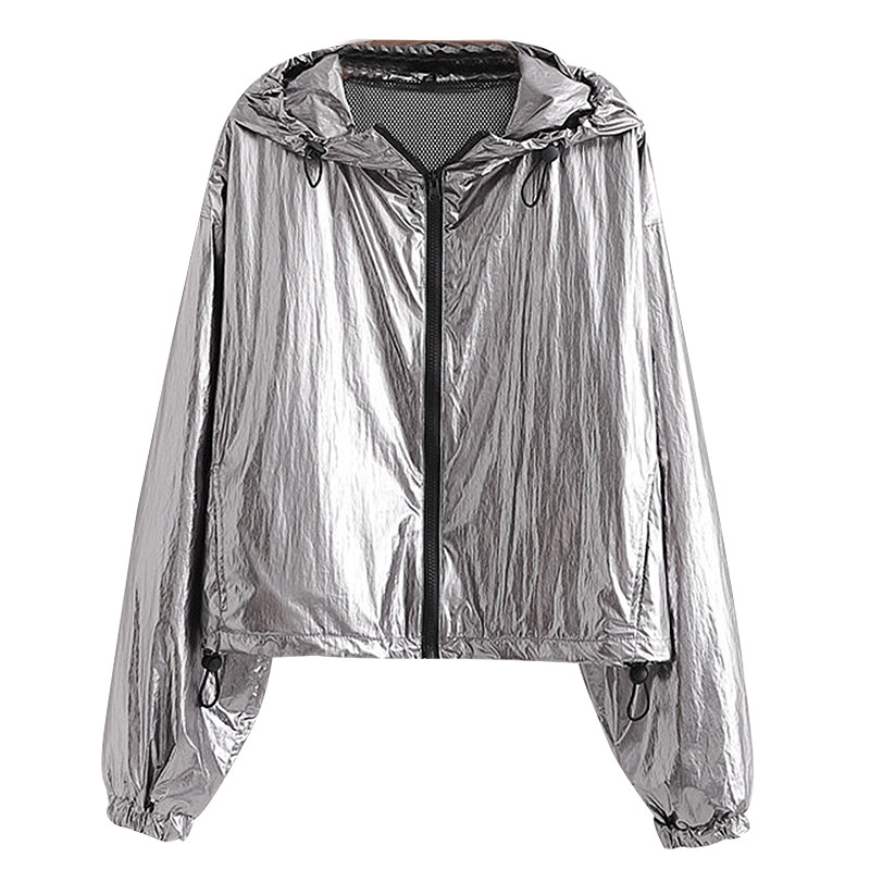 Hanorac de dama cu gluga de culoare argintie