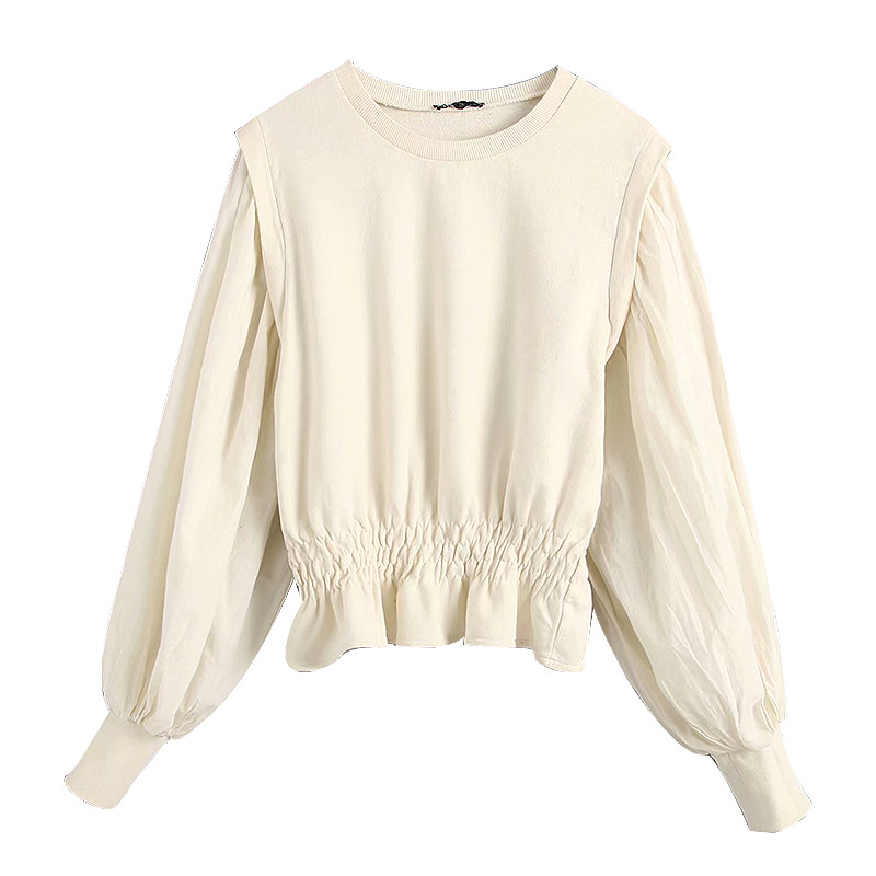 Bluză casual de damă cu talie elastică de culoare albă