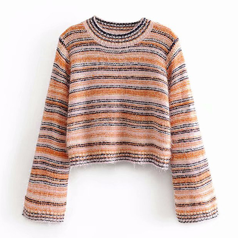 Γυναικεοα ριγέ πουλόβερ με στρόγγυλη λαιμόκοψη σε δύο χρώματα