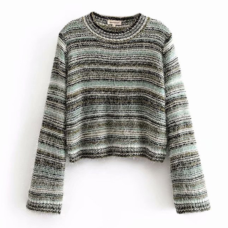 Γυναικεοα ριγέ πουλόβερ με στρόγγυλη λαιμόκοψη σε δύο χρώματα