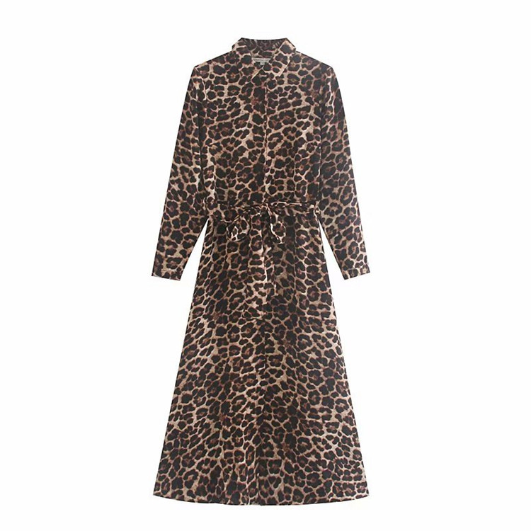 Rochie lunga de dama cu imprimeu animal si cravate