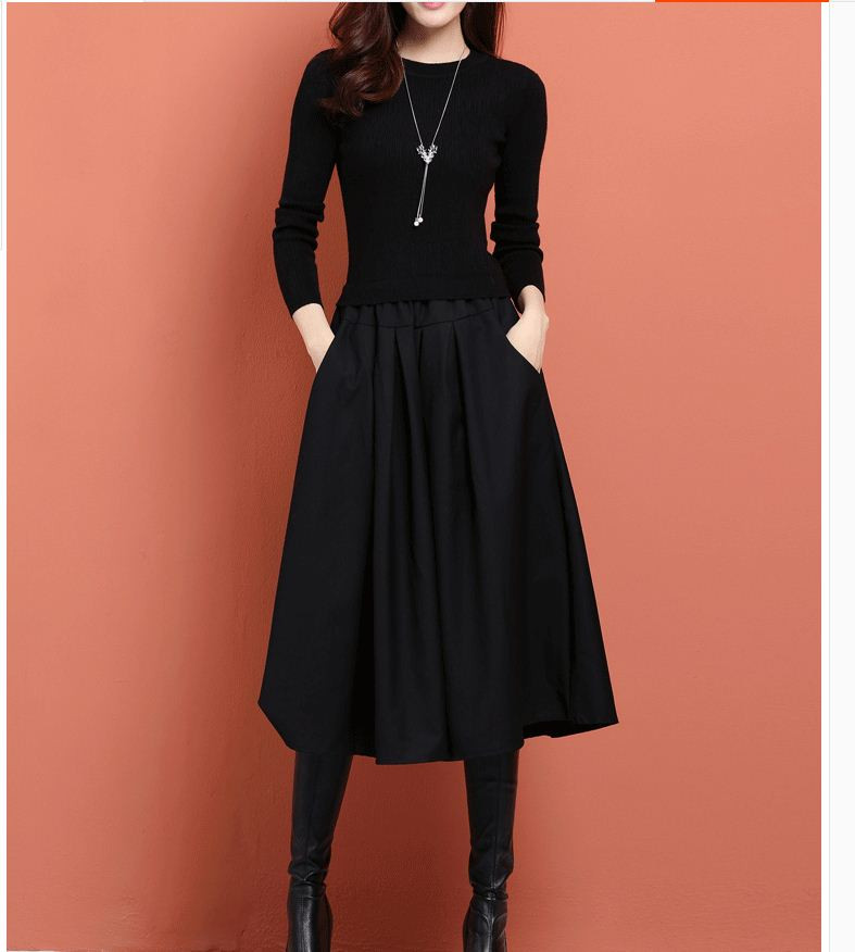 Rochie modernă de damă cu mâneci lungi de culoare neagră