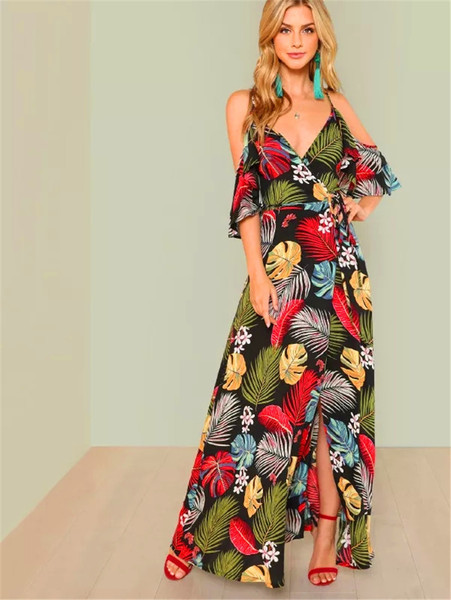 Rochie lungă de damă casual, cu mâneci căzute și bretele