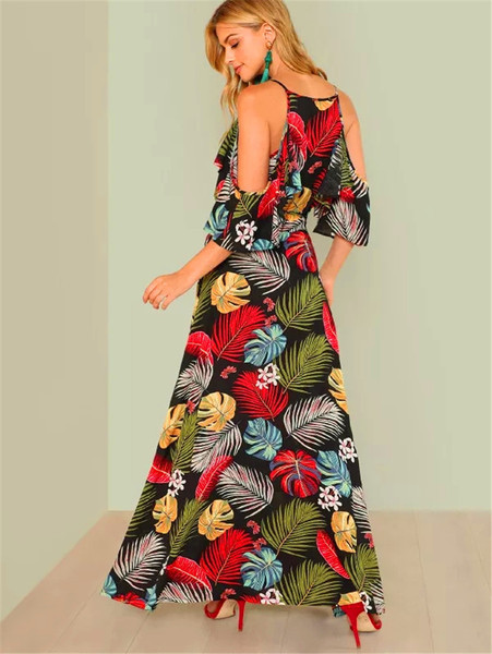 Rochie lungă de damă casual, cu mâneci căzute și bretele