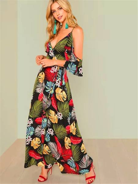 Rochie lungă de damă casual, cu mâneci căzute și bretele