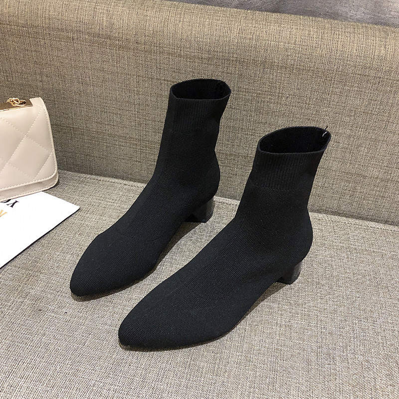 Cizme de dama stilate cu toc gros in doua culori - model ascutit