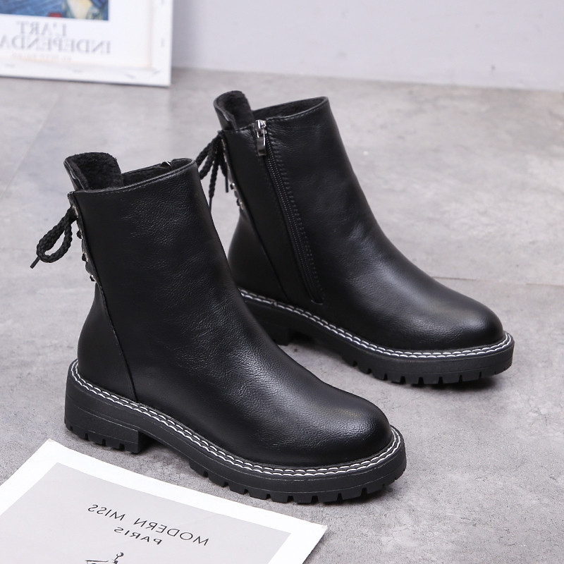 Cizme casual de dama cu sireturi si fermoar de culoare maro si negru