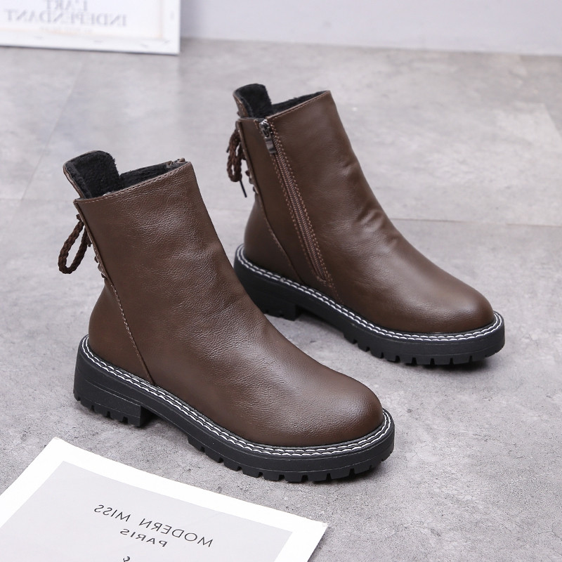 Cizme casual de dama cu sireturi si fermoar de culoare maro si negru