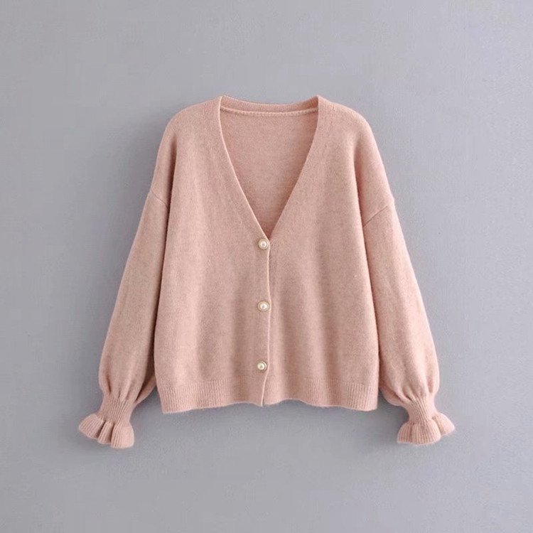 Σύντομη γυναικεία ζακέτα με κουμπιά και πέρλες σε τρία χρώματα