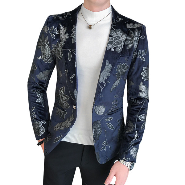 Модерно мъжко сако в три цвята с флорален десен 
