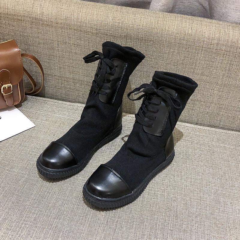 Cizme casual dama cu sireturi in negru si gri