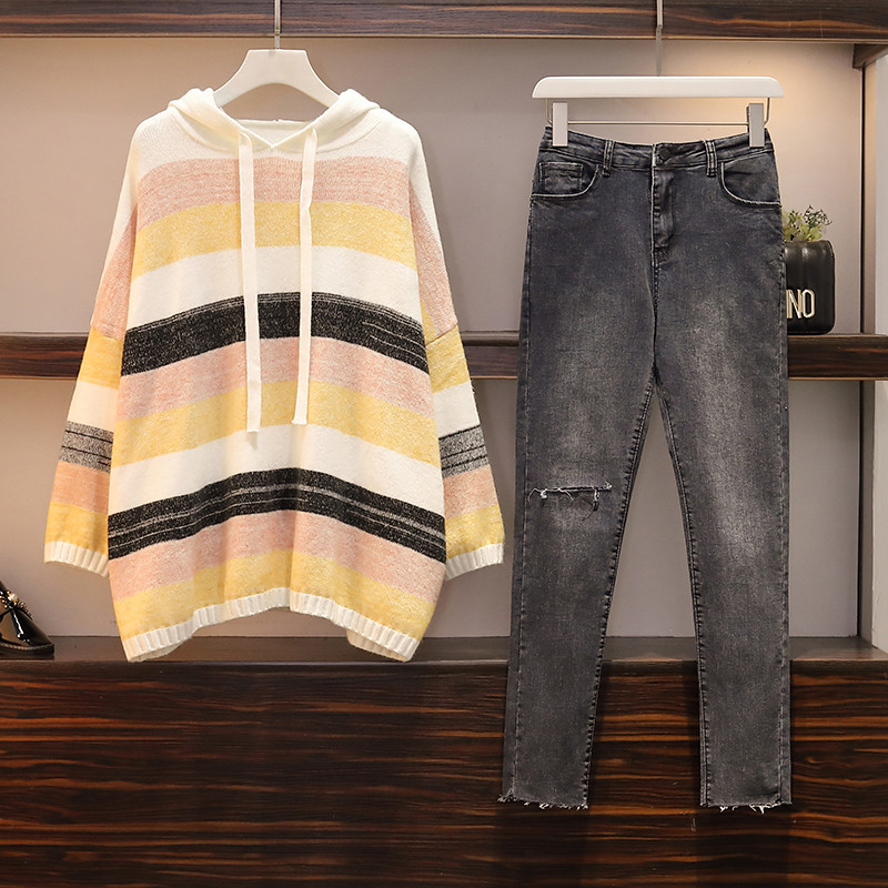 Set casual de pulover si blugi dama cu marimi pana la 4XL