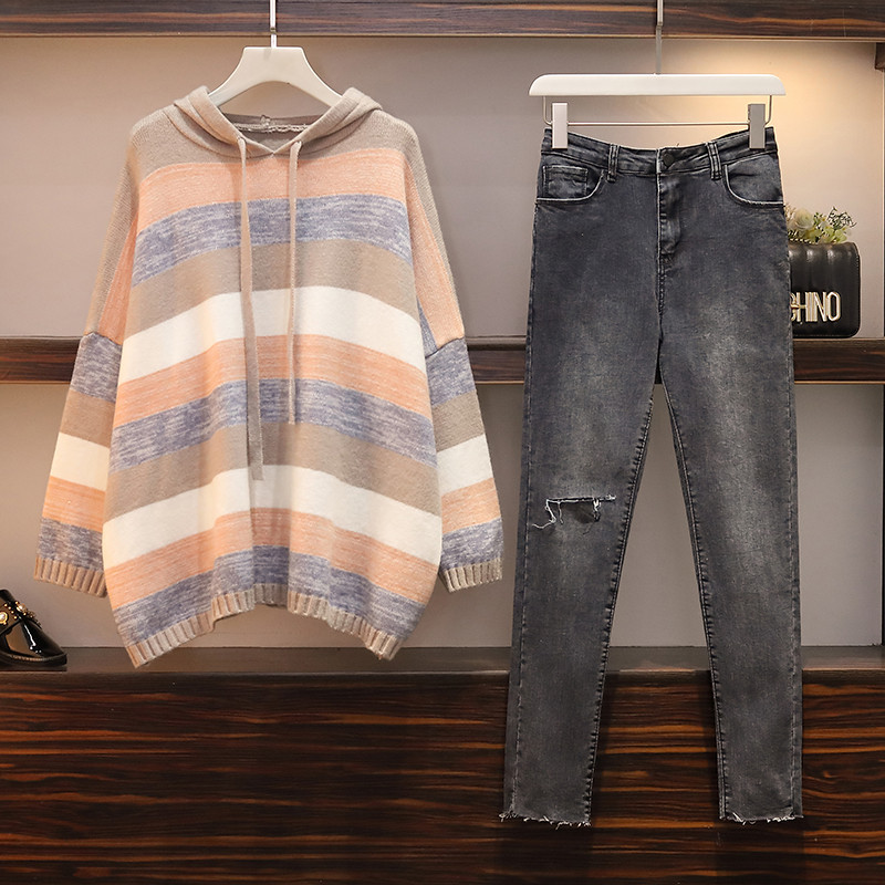 Set casual de pulover si blugi dama cu marimi pana la 4XL