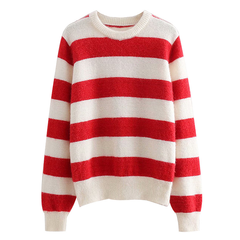 Női téli csíkos pulóver O-gallérral