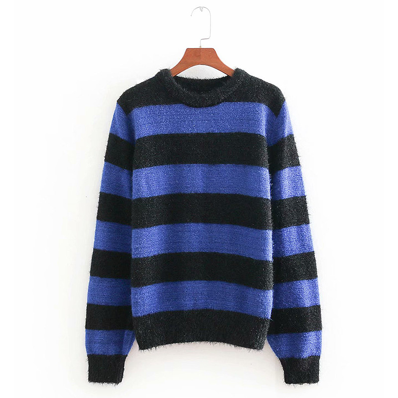 Női téli csíkos pulóver O-gallérral