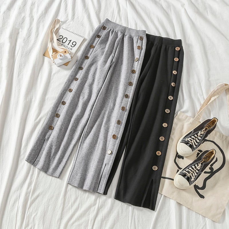 Дамски ежедневен панталон с копчета в черен и сив цвят
