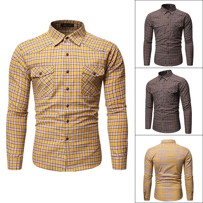 Модерна мъжка карирана риза с копчета в два цвята